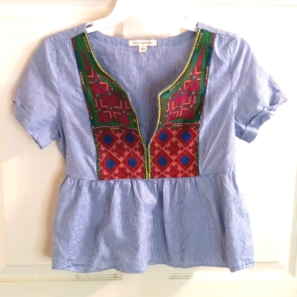 American Eagle Outfitters EUC Top Blouse ShirtS/P Embroidery Boho.Spring… - Picture 1 of 8